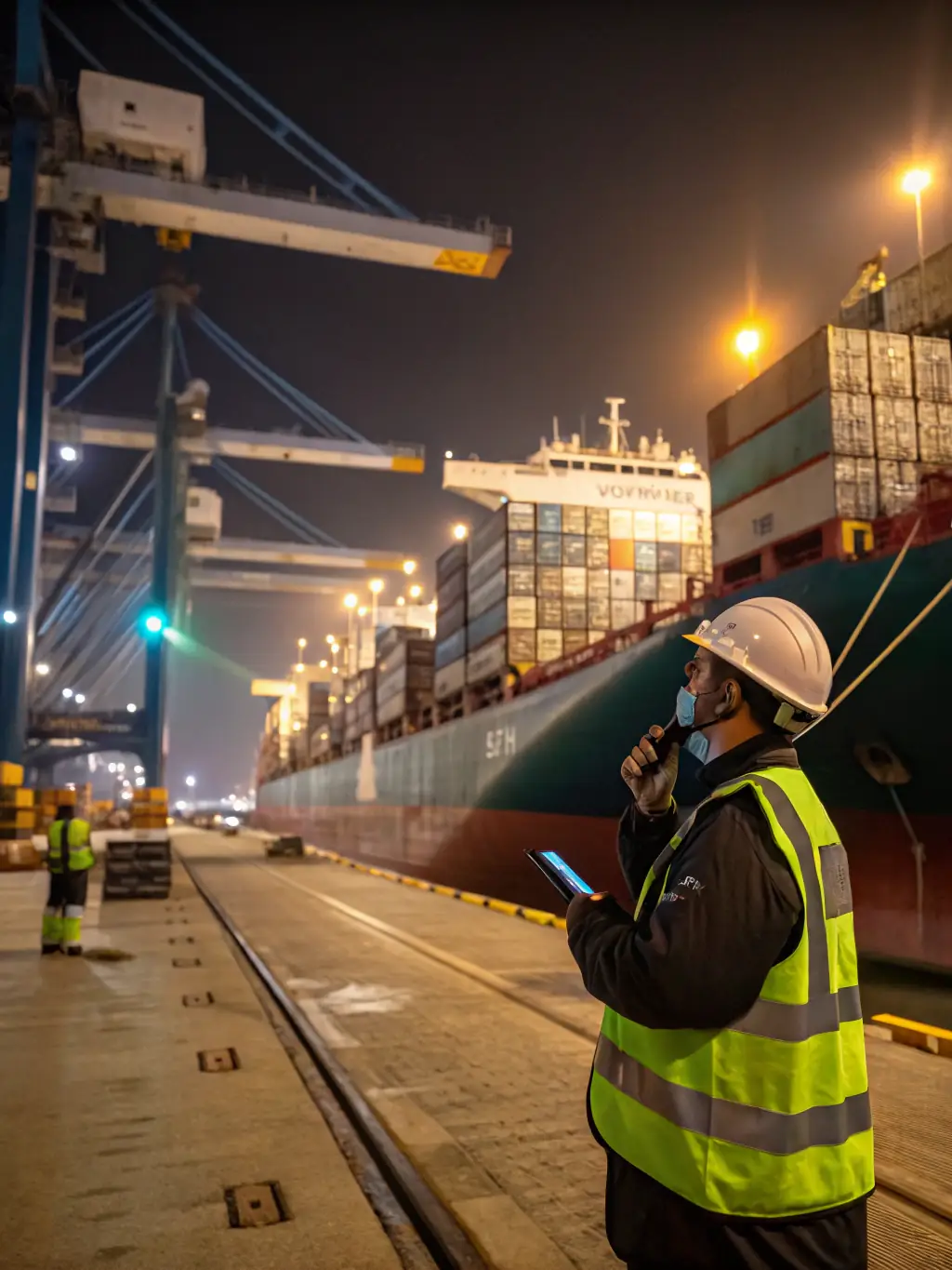 A professional team assisting clients with vehicle documentation and logistics at an international port, showcasing Phoenix Nexus's vehicle export assistance.