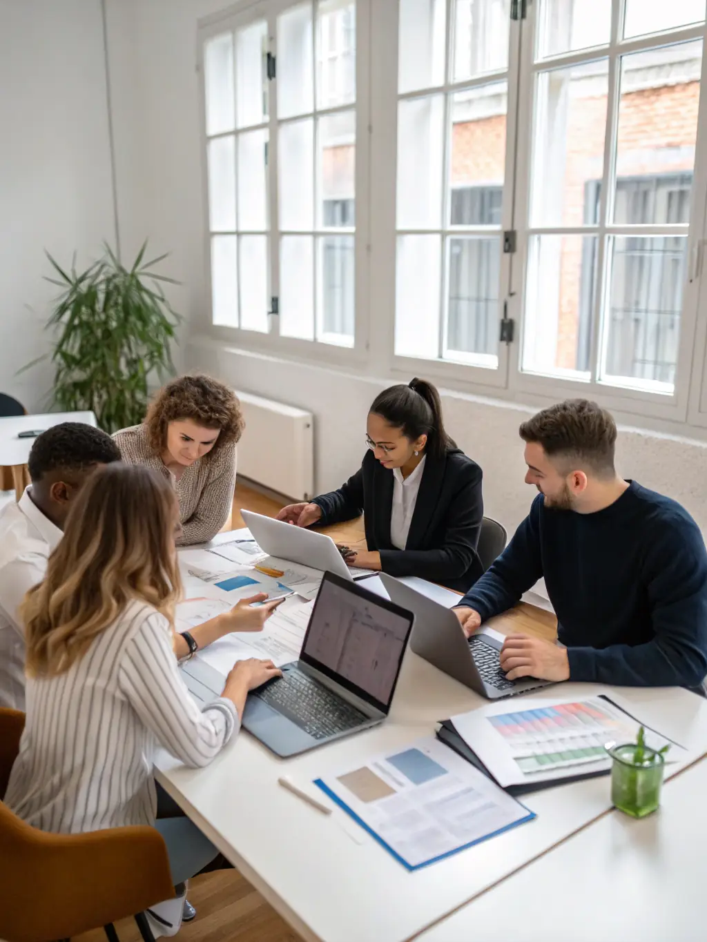 A photograph of a strategic planning meeting with automotive executives, highlighting Phoenix Nexus's role in providing strategic advisory services.