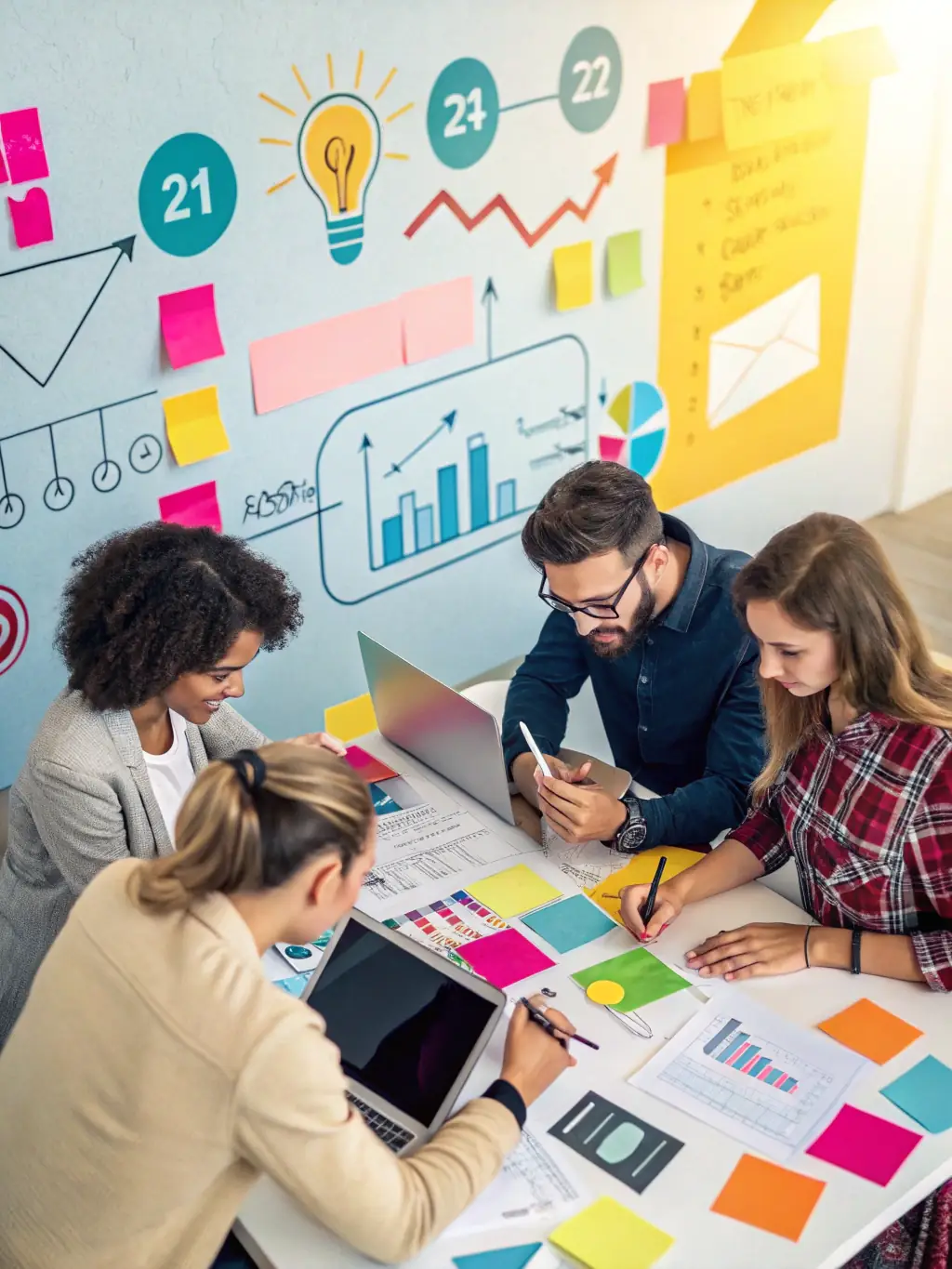 A digital marketing team analyzing campaign data on multiple screens with automotive branding visuals, representing Phoenix Nexus's advertising and marketing solutions.